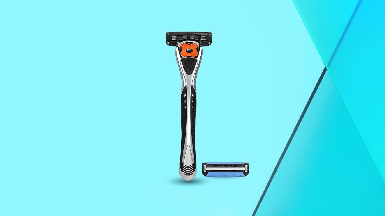 Razor with orange handle and silver blades