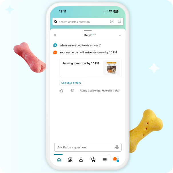 Amazon Rufus provides answers to customer questions.