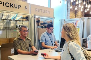 A customer makes an Amazon return at a Whole Foods Market store.