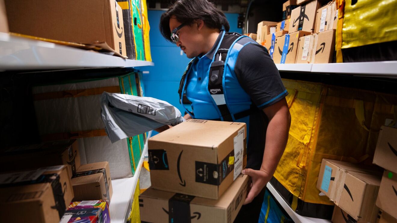 Amazon driver wears smart delivery glasses
