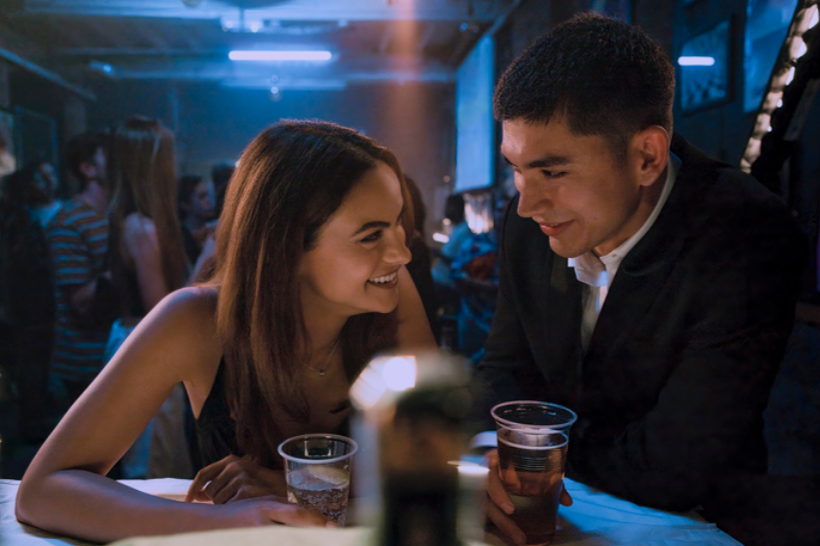 Camila Mendes and Archie Renaux in a scene Upgraded 