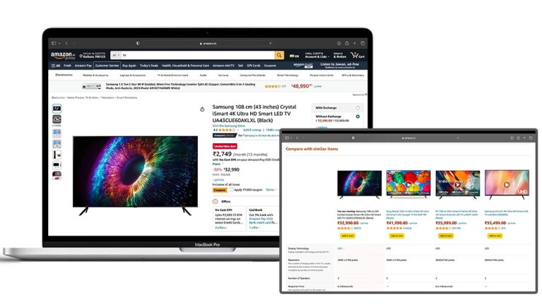 screenshots of Amazon tools and features that make shopping easy for customers
