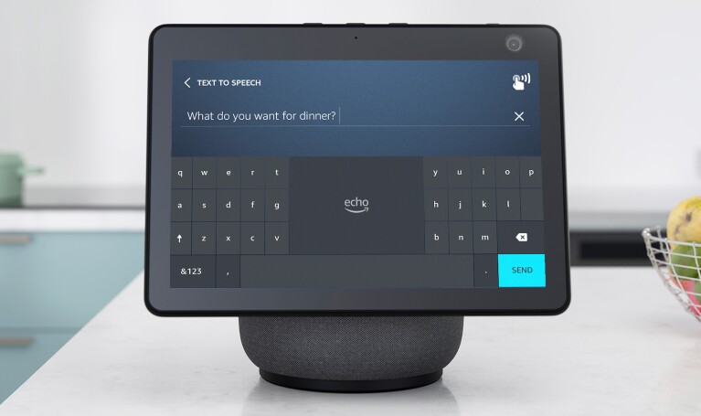 An image of an Echo Show showing the text to speech feature on the screen.