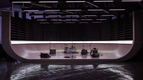 A band set up to play on-set