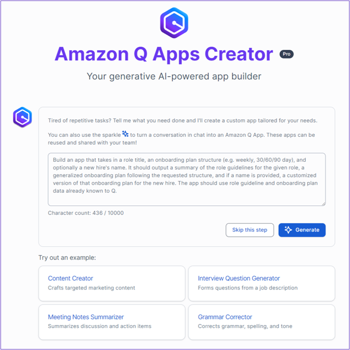 a screenshot of Amazon Q apps creator