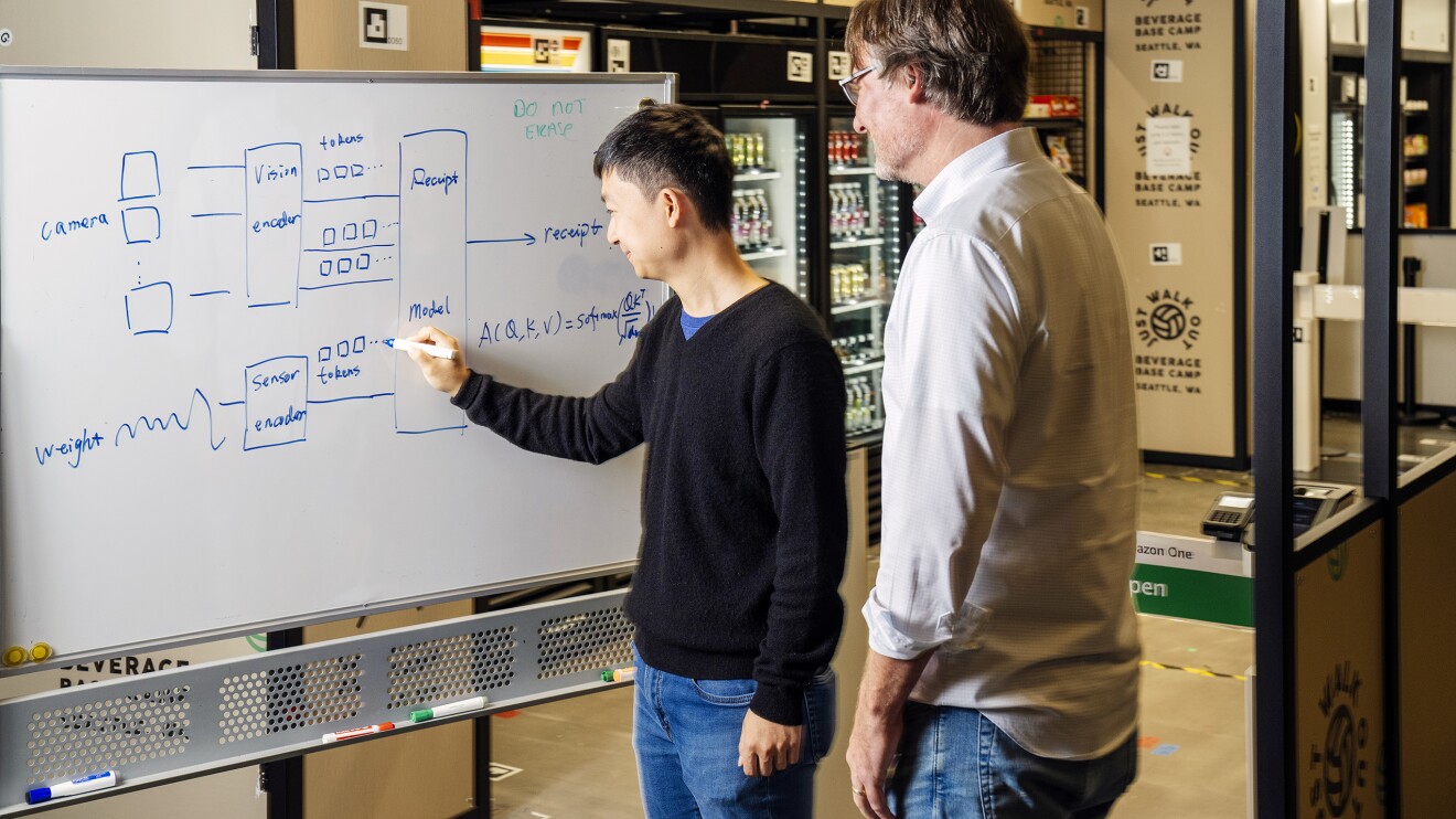 Just Walk Out Technology: work on a whiteboard in Amazon's Just Walk Out lab