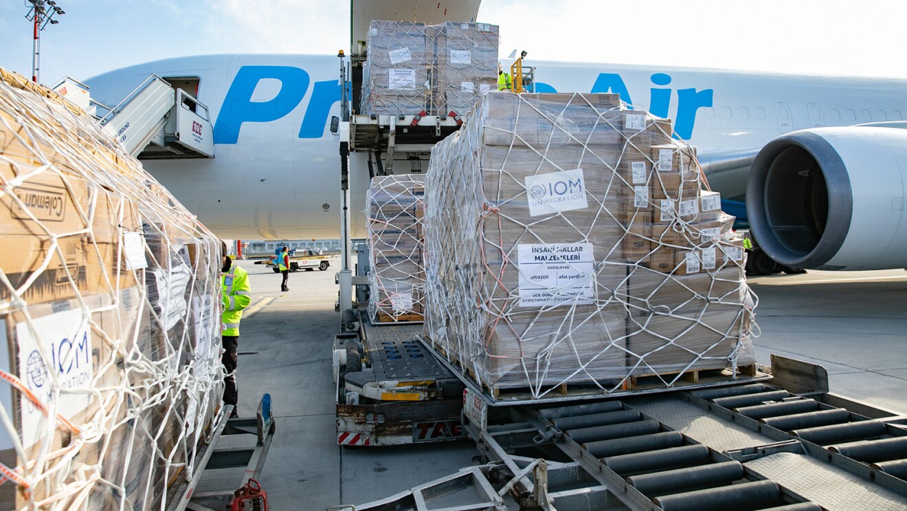 Prime Air plane getting loaded for disaster relief.
