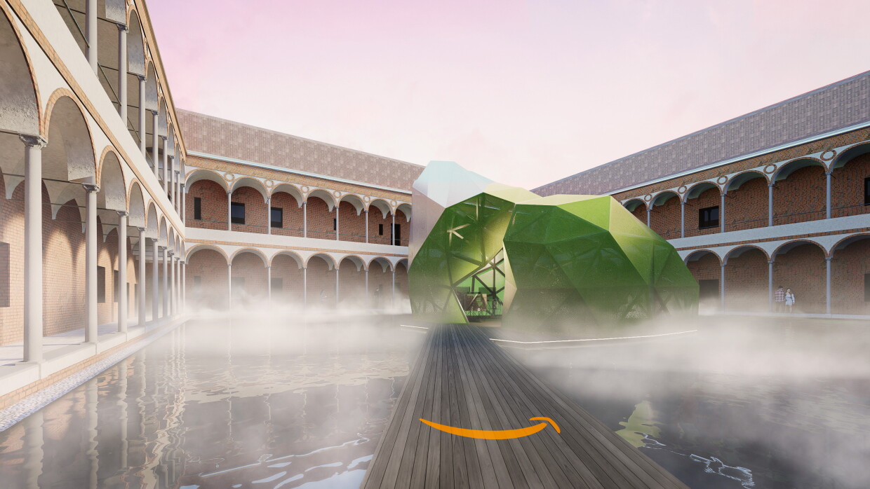 Render dell'installazione di Amazon per FuoriSalone 2024