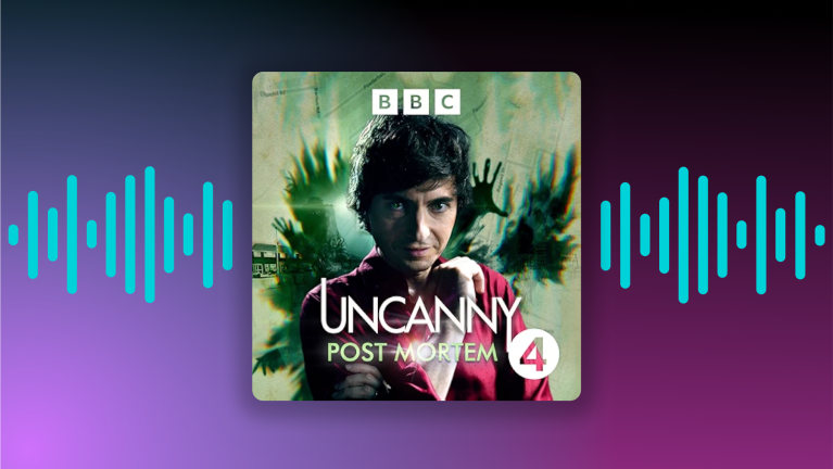 BBC podcast cover for Uncanny: Post Mortem 4 with host Danny Robins against palm leaves