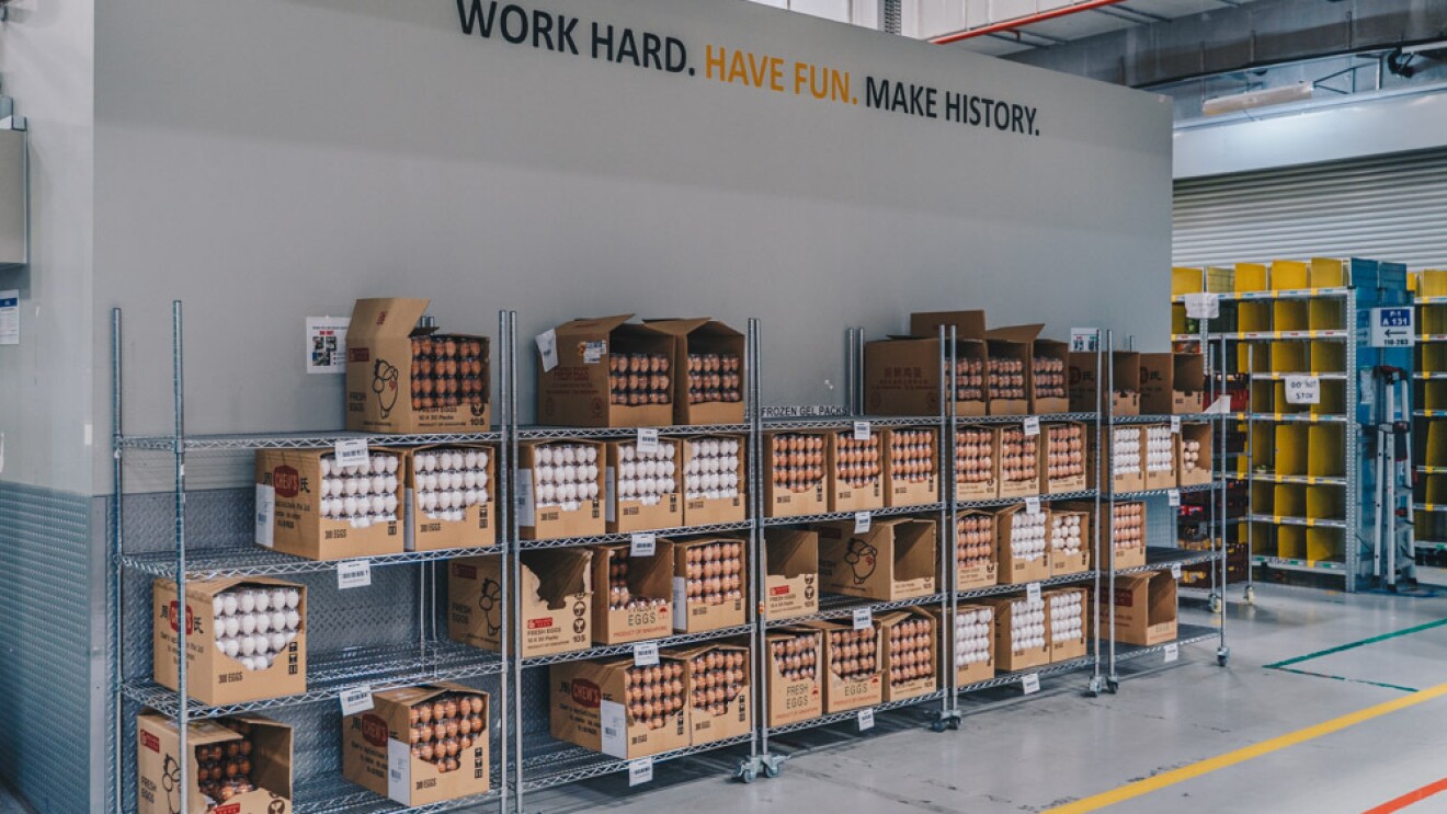 An egg section within the Amazon Fresh fulfillment centre in Singapore