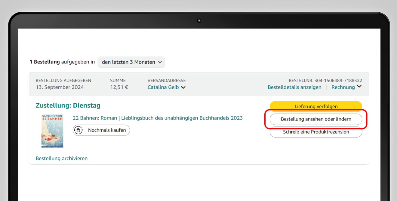Ein Screenshot die aufweist, wie man eine Bestellung storniert.