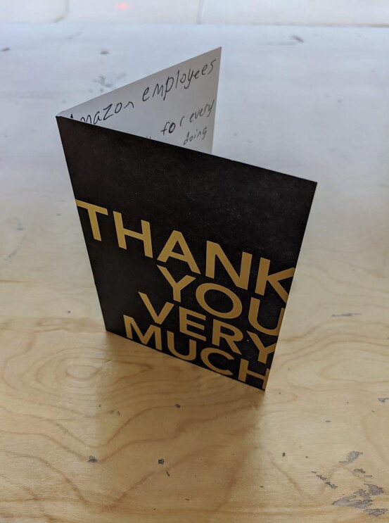A customer note of thanks to Amazon delivery drivers