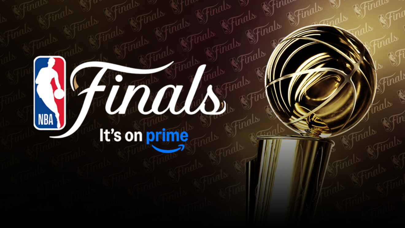 NBA Finals logo next to the NBA Finals Trophy, with the Amazon Prime Video logo as well. 