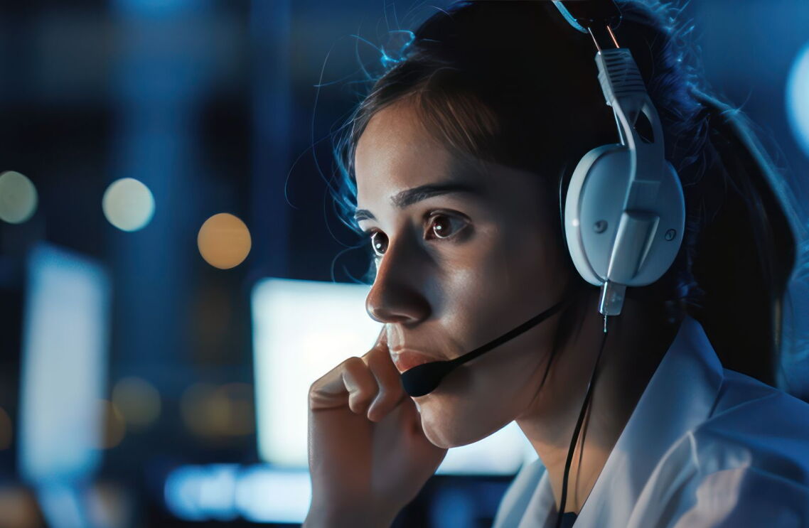 Image of a call centre employee taking a call through a headset