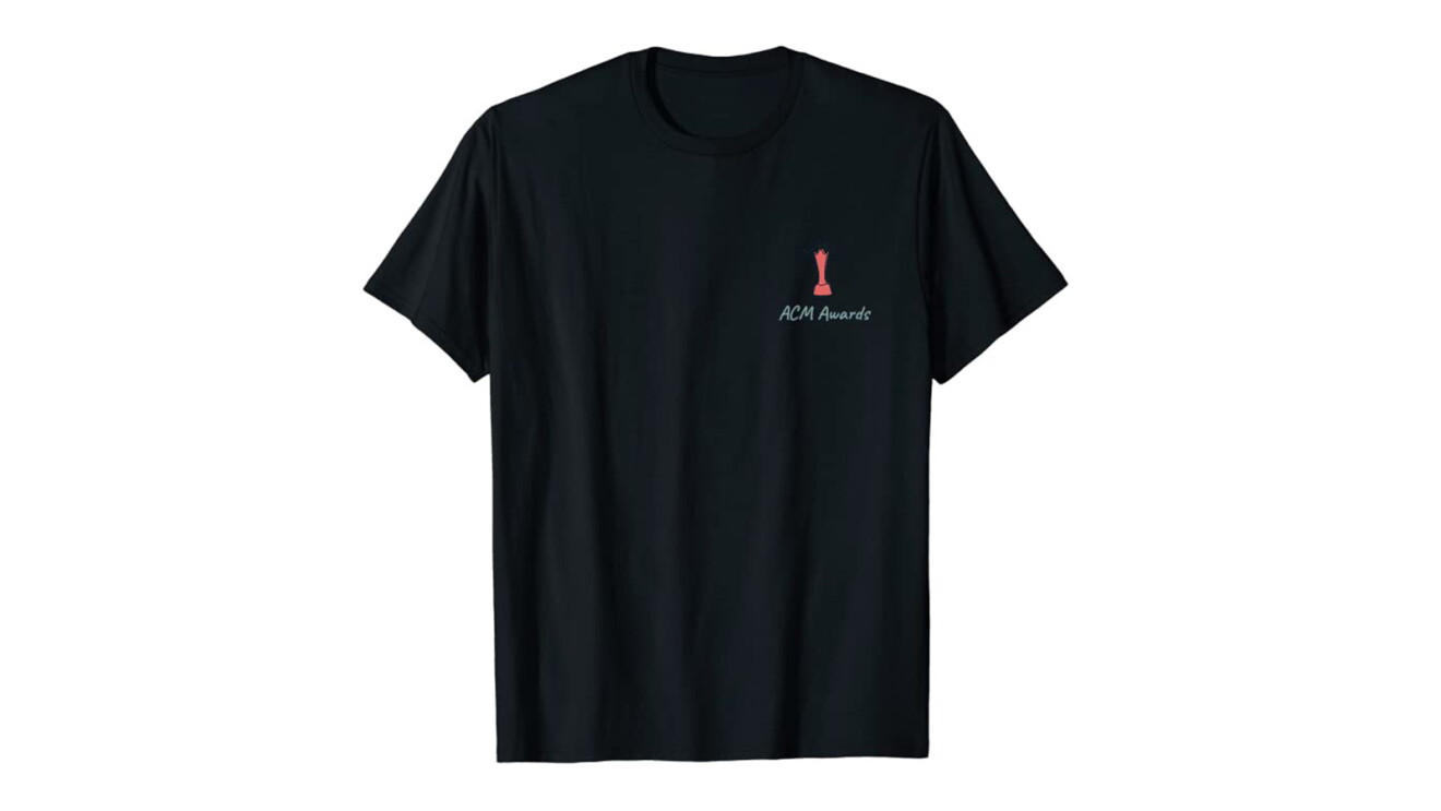 A black T-shirt with an "ACM Awards" emblem.