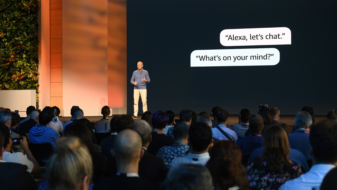 An image of Dave Limp presenting at Amazon's Devices and Services Fall event 2023 in front of a crowd.