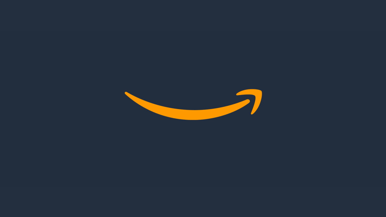An orange Amazon smile on squid ink background