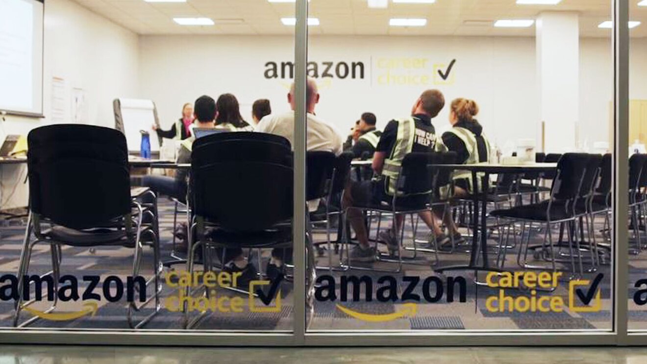 Amazon employees participate in a class through the company’s Career Choice program.