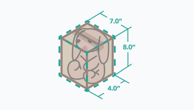 插图的粉色毛绒动物兔子在新的,调整大小的包装。长7.0英寸,宽4.0英寸,高8.0英寸