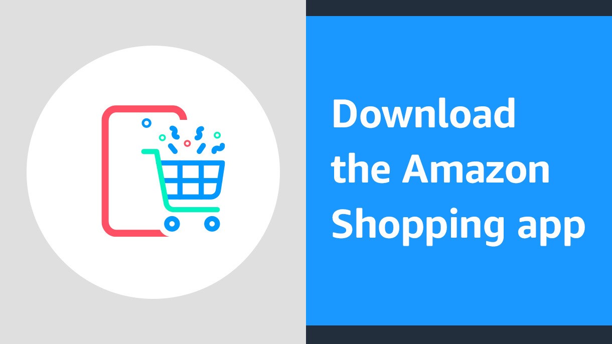 购物车的插图图片,文字上写着“下载亚马逊购物应用程序”