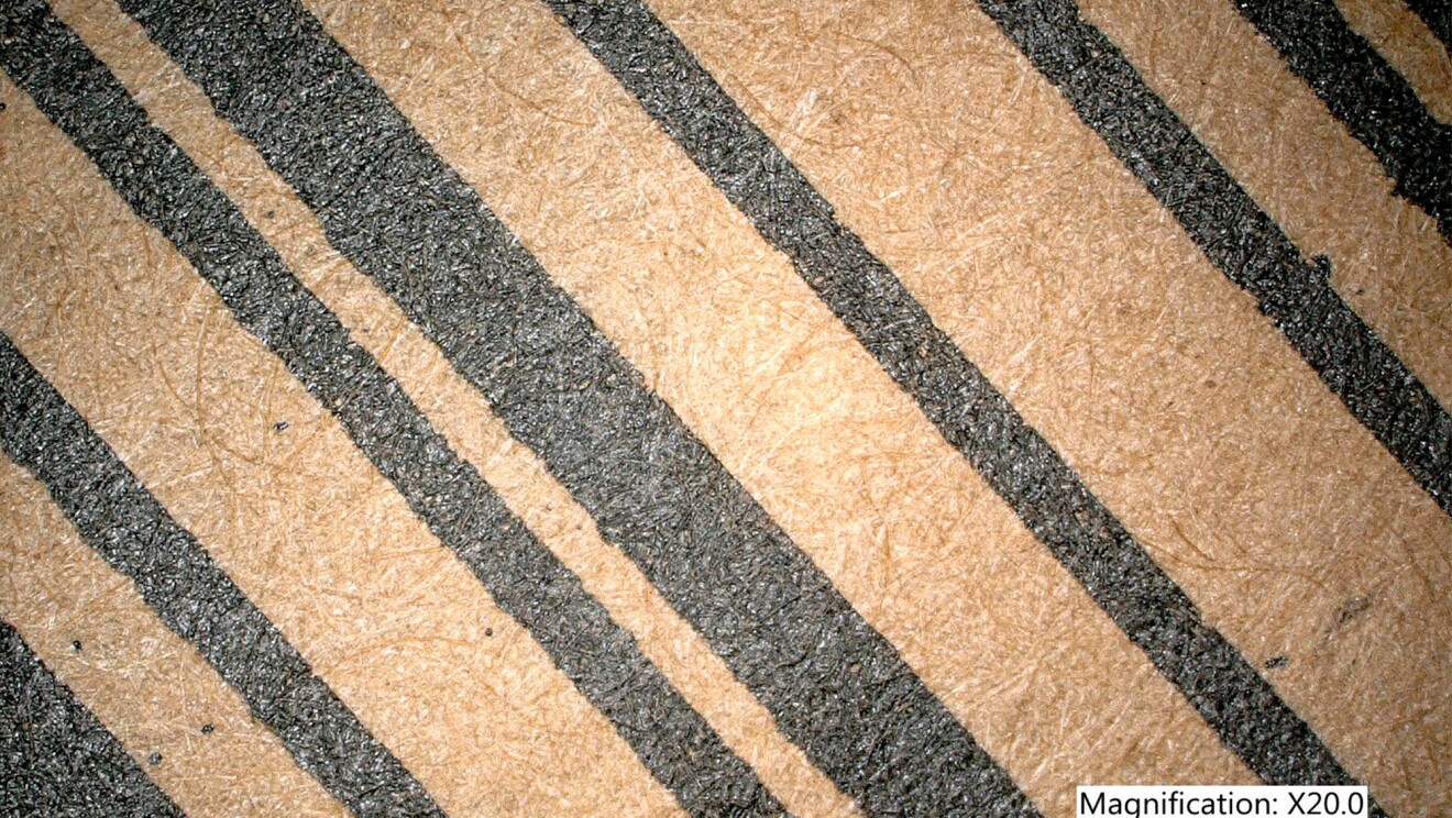20x magnified view of a barcode from a recycled mailer.