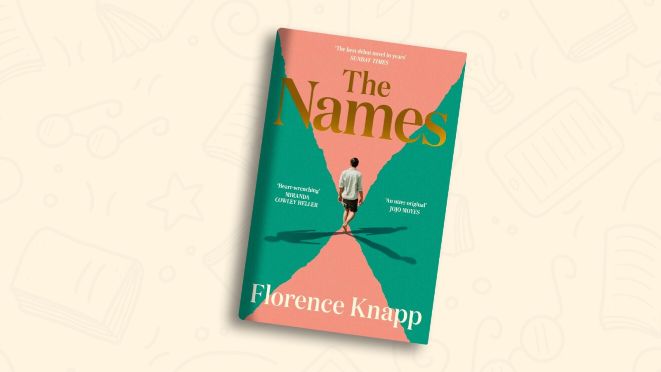 Book cover of 'The Names' by Florence Knapp featuring a figure walking into a pink valley