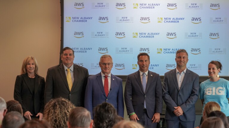 Group of business leaders at New Albany Chamber and AWS event