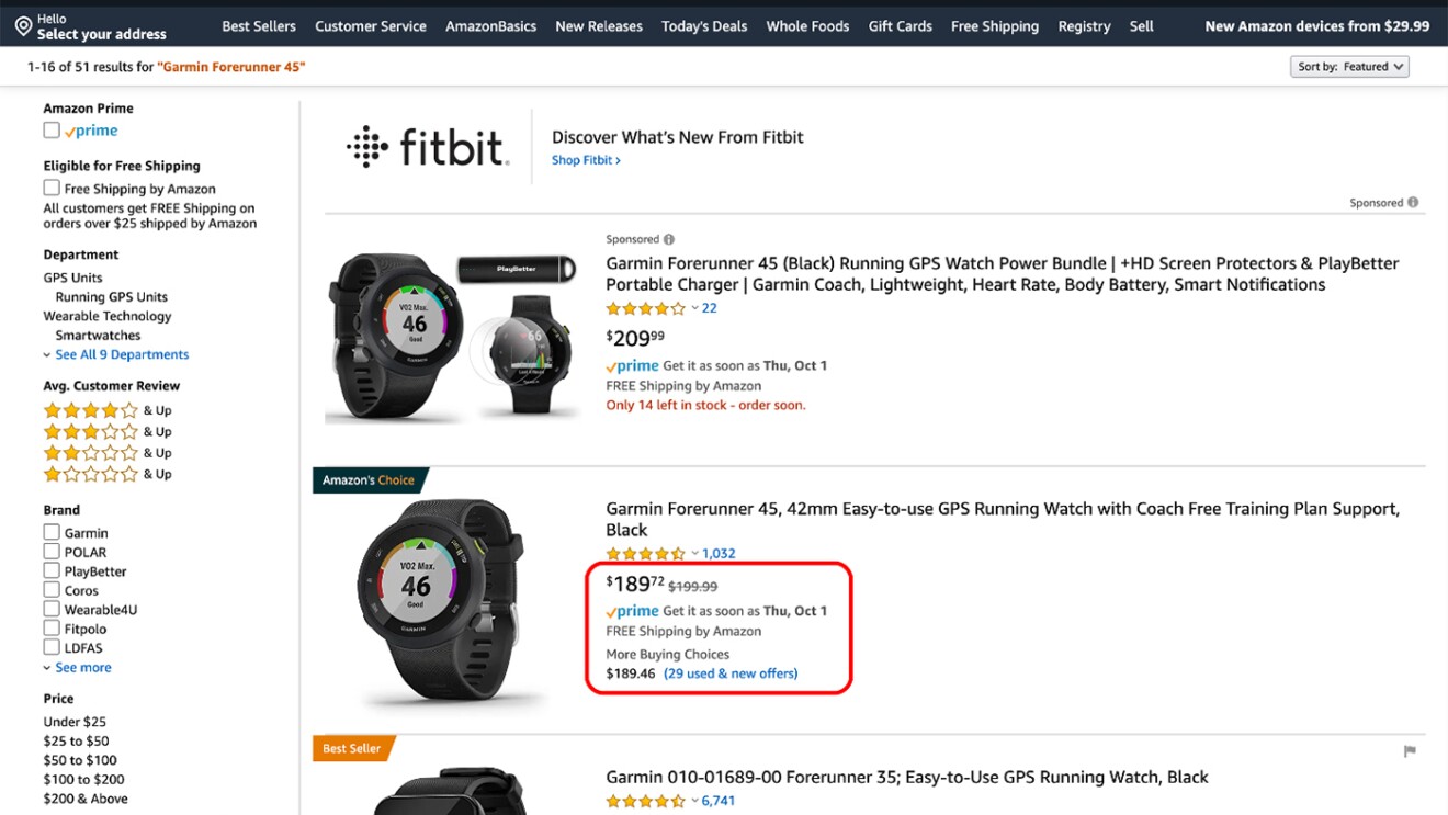 Amazon product page - Garmin device