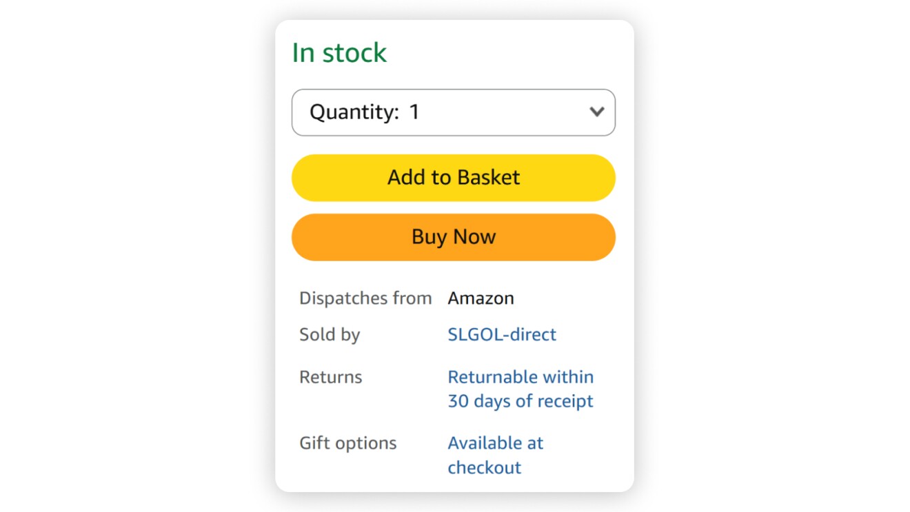 E-commerce product purchase options with stock and delivery details