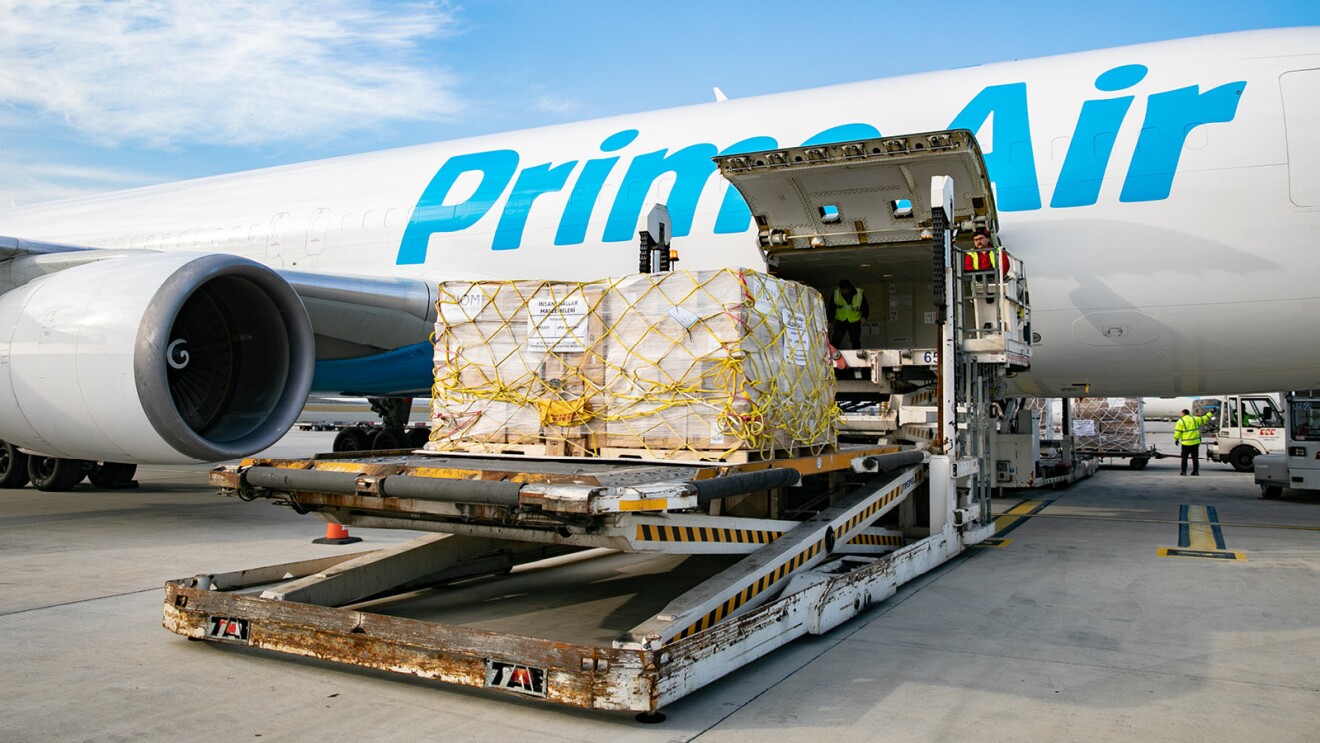 Prime Air plane getting loaded for disaster relief.