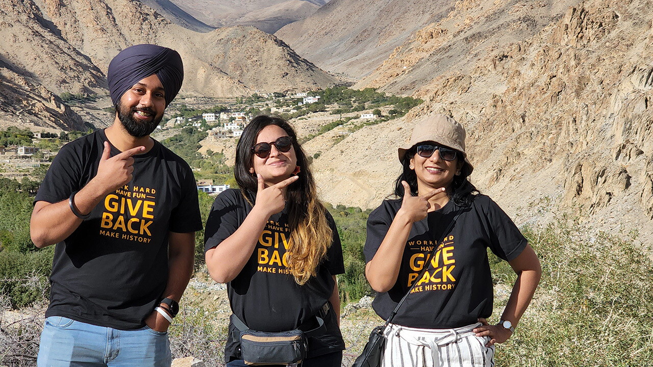 Alexa volunteers: Gurtej Rehal, Sarah Husain, and Savitha Koppa Lingaraj in Leh