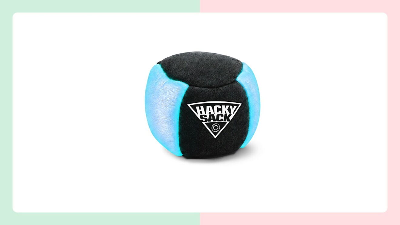 Black and blue Hacky Sack footbag on white background