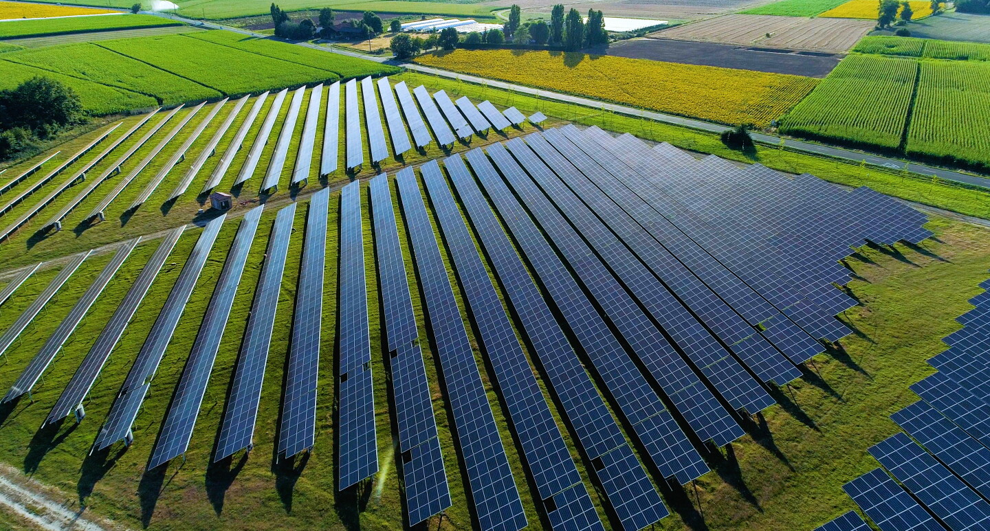 Solar panels in ariel view Amazon