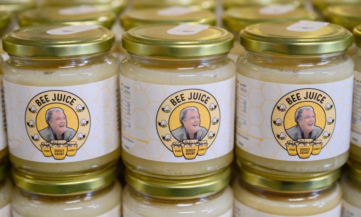 Bee juice on sale at The Farmer's Dog in Burford, Jeremy Clarkson's proper British pub from Clarkson's Farm season 4