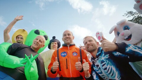 Morphsuits founder Fraser Smeaton poses in a Morphsuits costume
