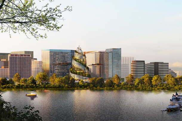 A rendering of Amazon's PenPlace campus in Arlington, Virginia.