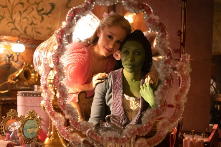 Elphaba and Glinda in a still from Wicked