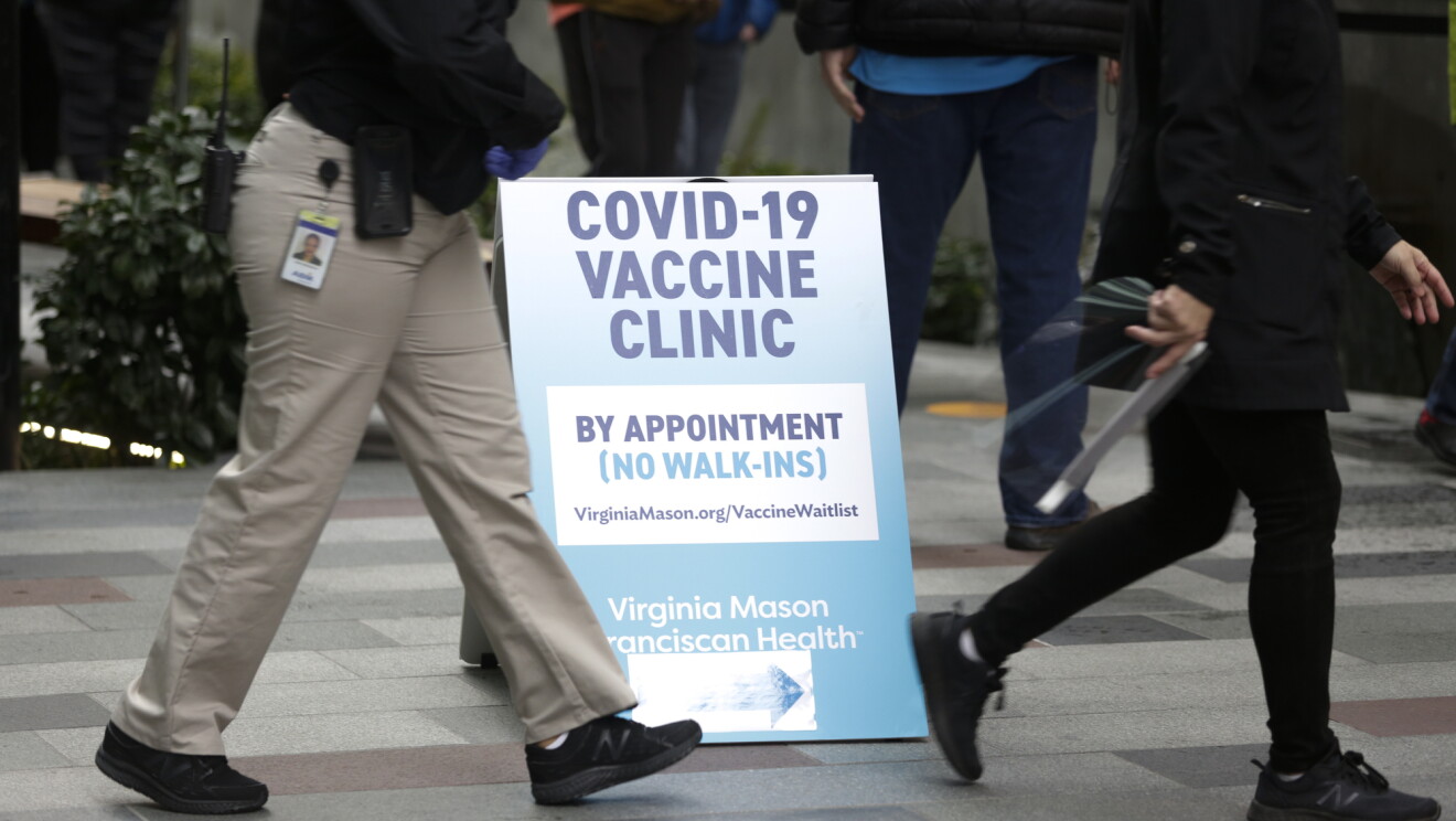 A COVID-19 vaccine clinic hosted on Amazon's Seattle headquarters