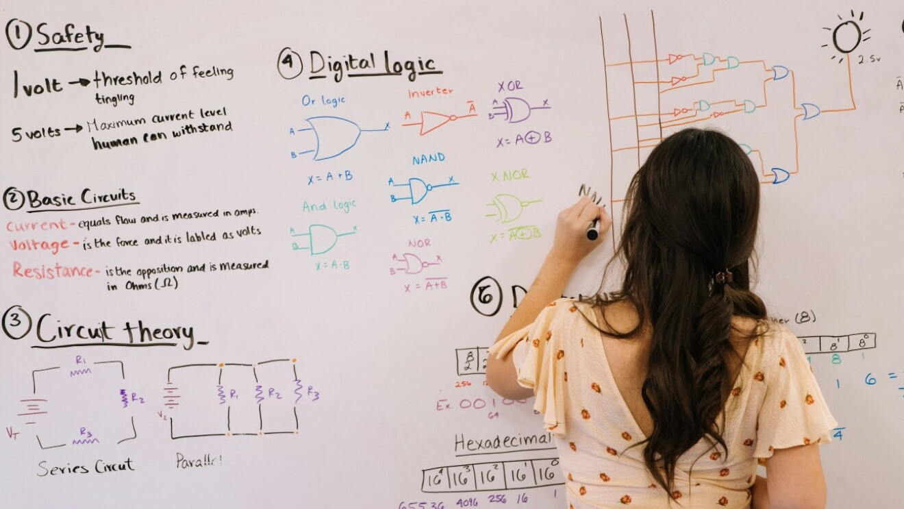 Woman writing on a blackboard