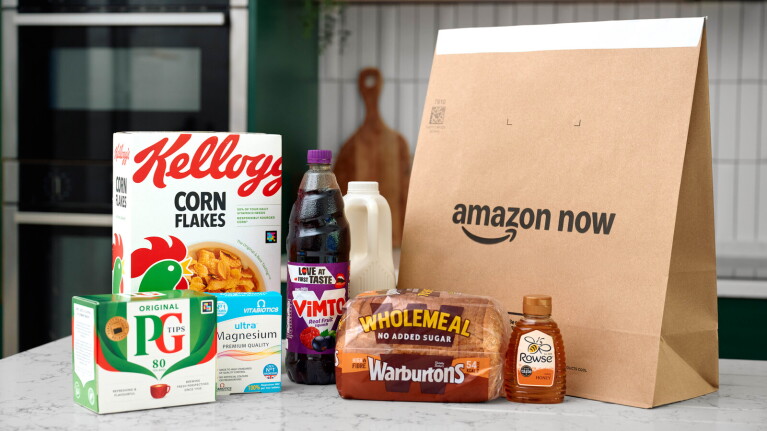 Amazon groceries on a kitchen surface inside a house