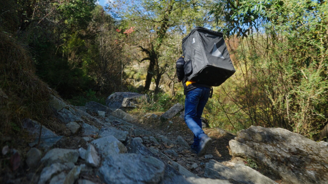 Delivering safely 4,500 sqft above sea level, for customers in the Himalayan ashram in Uttarkashi