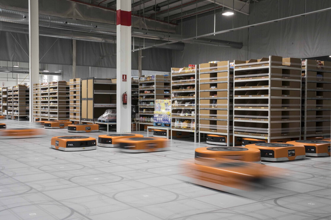 Amazon robotics at work in an Amazon Fulfilment Centre