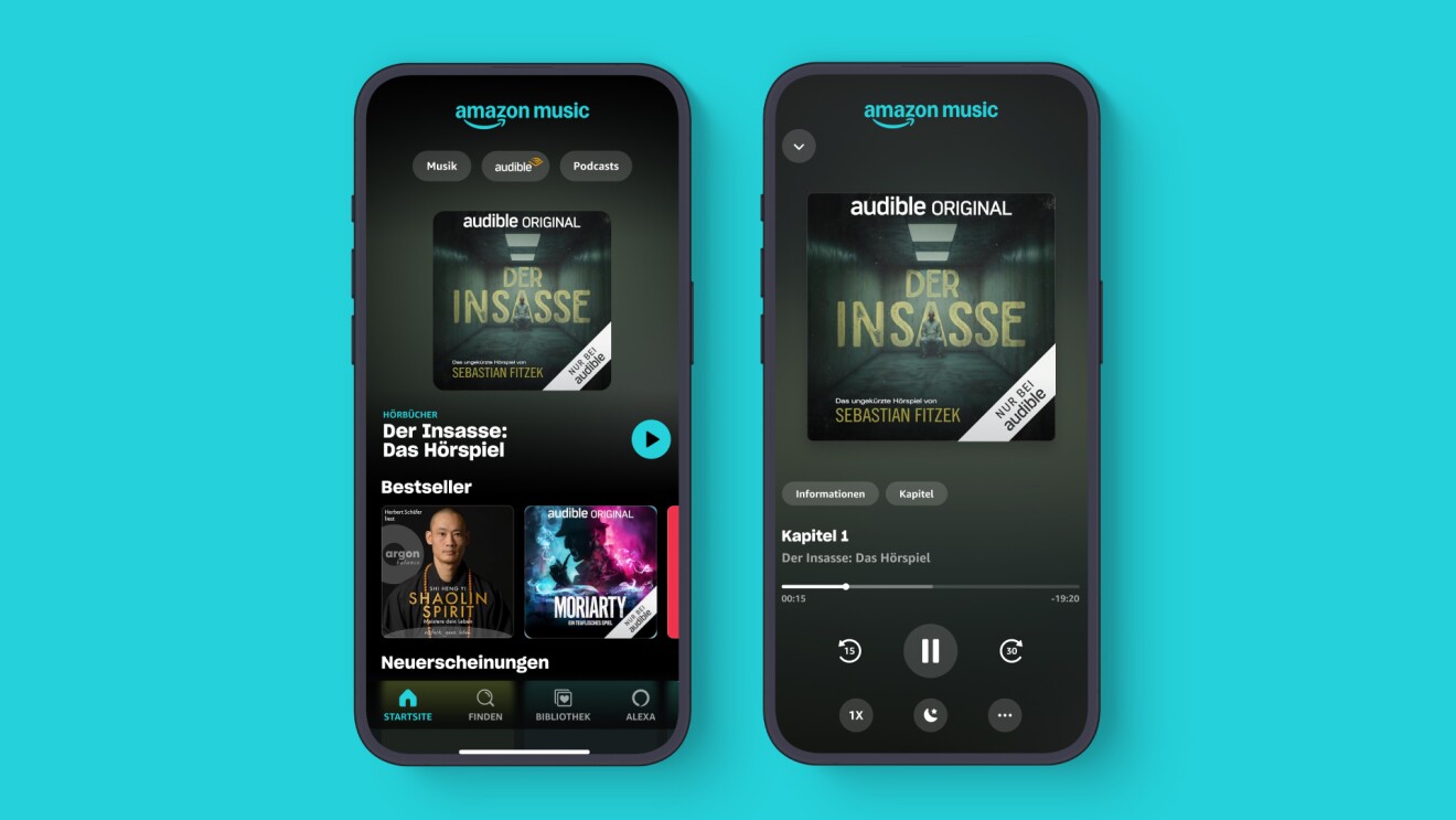 Zwei Handy zeigen das Hörbuch Der Insasse.