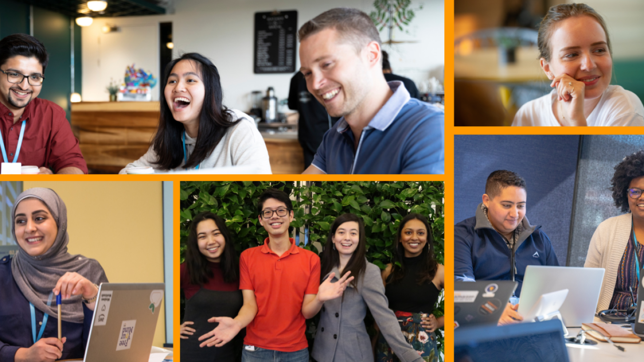 Collage of pictures showing students from different countries that have been working with Amazon across EMEA.