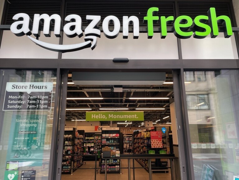 The entrance to the Amazon Fresh Monument store