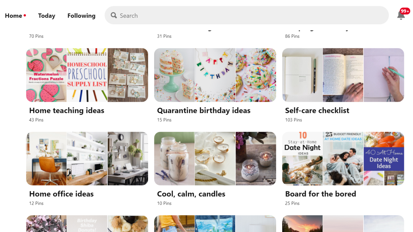Pinterest's "Stay Safe. Stay Inspired" board to help pinners find things to do while social distancing.
