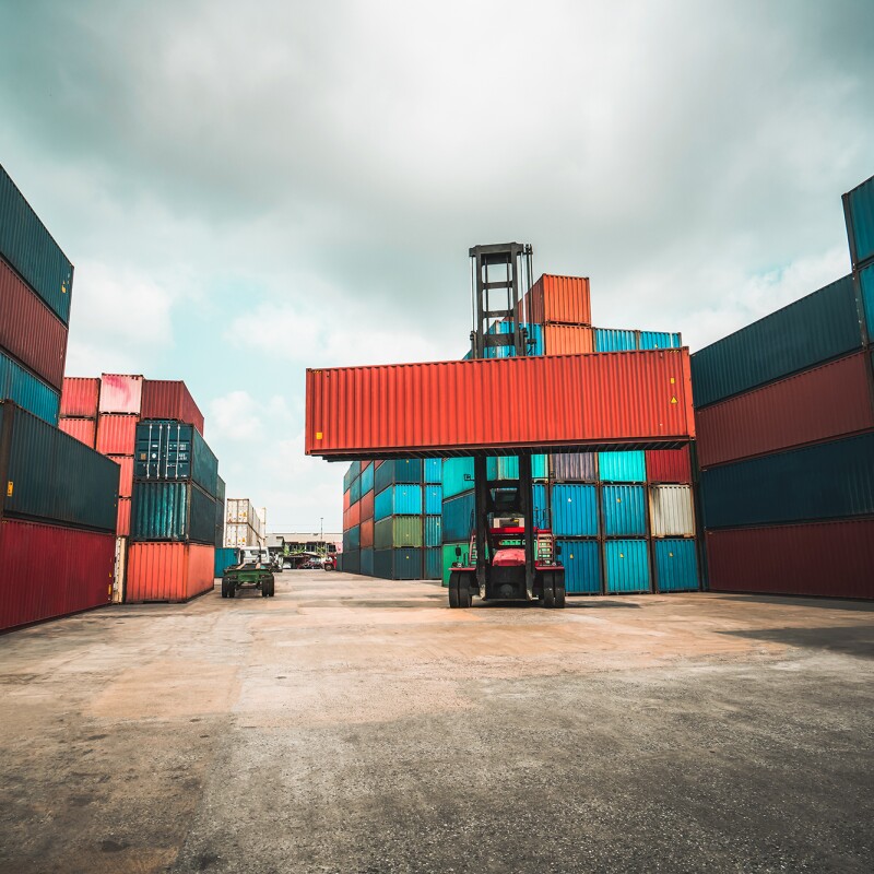 View of cargo containers at a shipping port