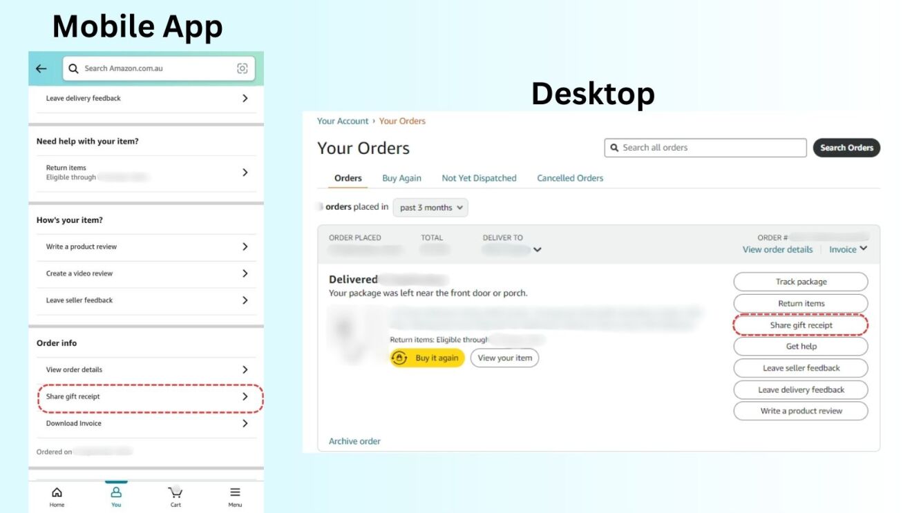 How to return gift to Amazon from mobile app and desktop