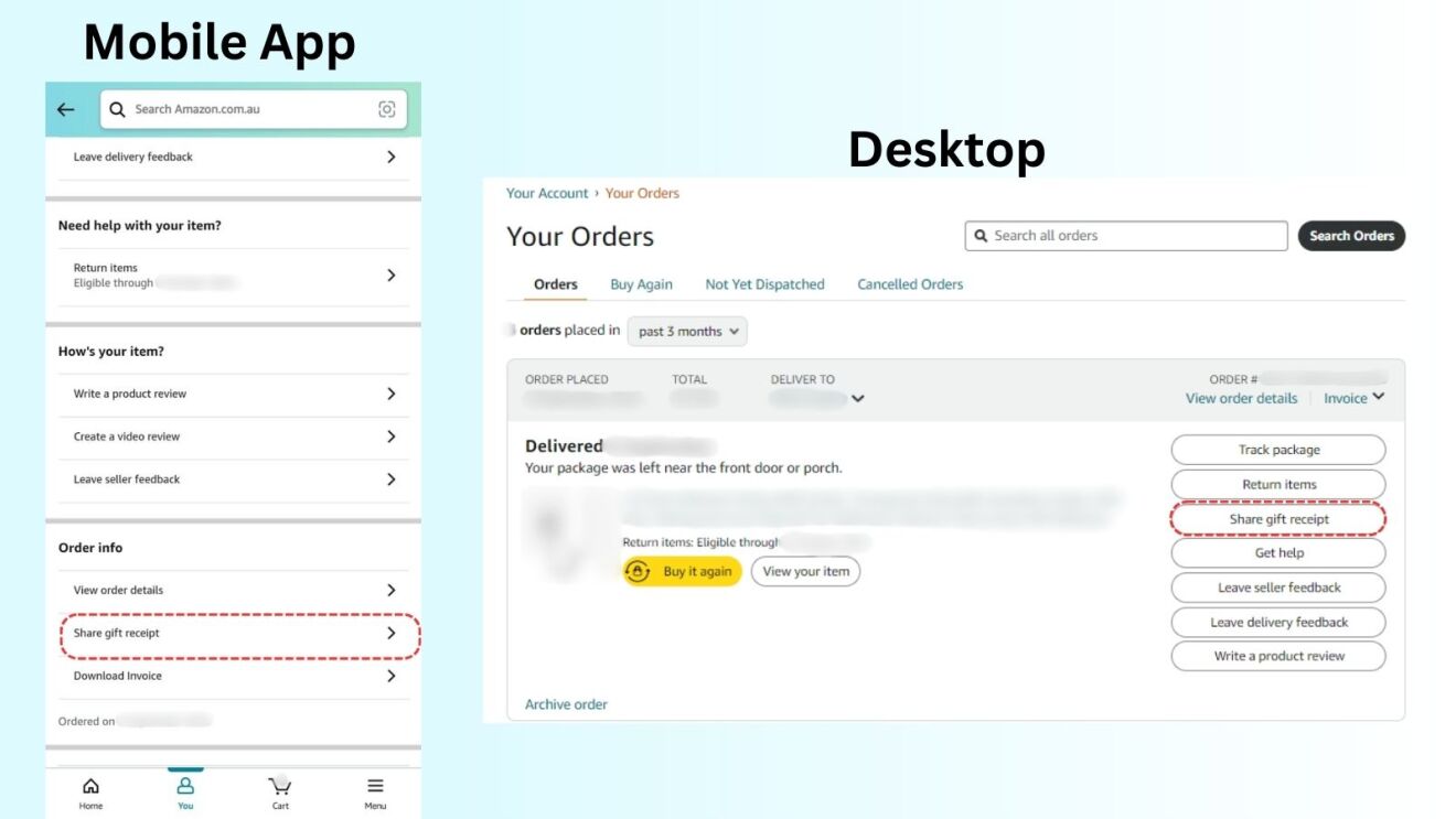 How to return gift to Amazon from mobile app and desktop