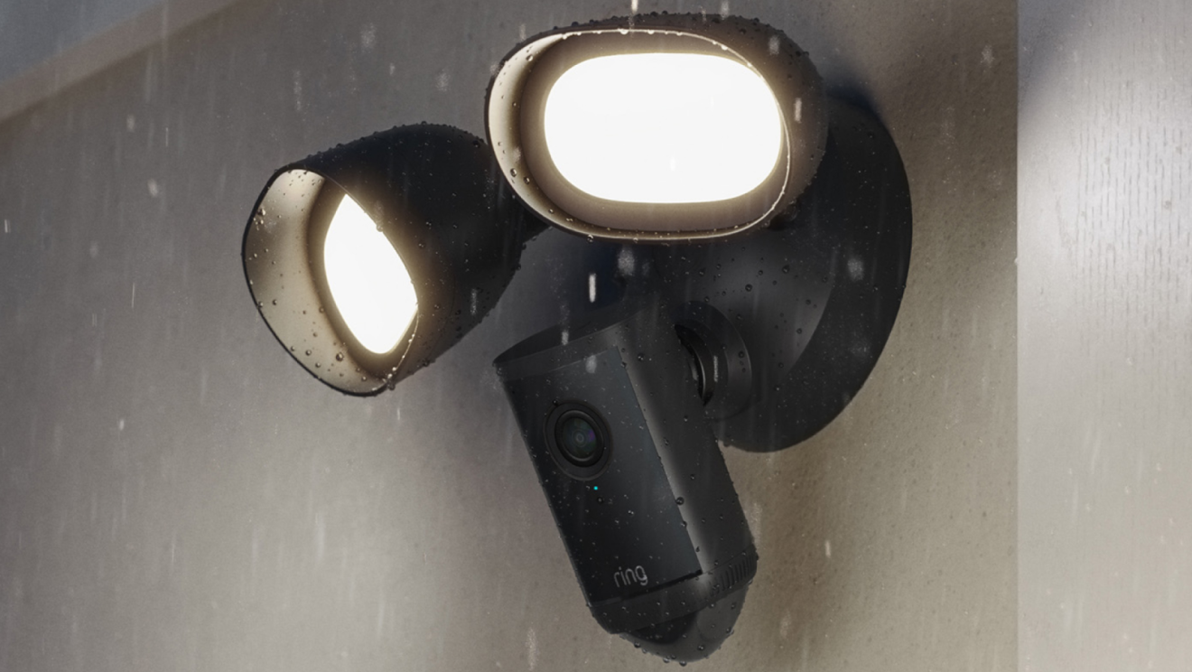 Dispositif de sécurité extérieur Ring avec lumières LED brillantes activées